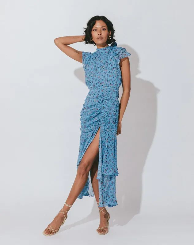 Cecilia Ankle Dress Lapis Block Print made by Cleobella