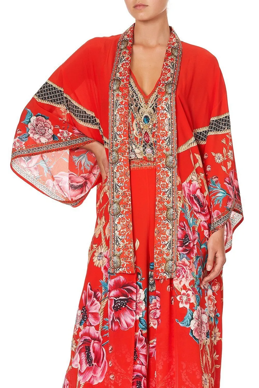 Long Silk Kimono Robe In Red sold by Sand Dollar product image thumbnail 4
