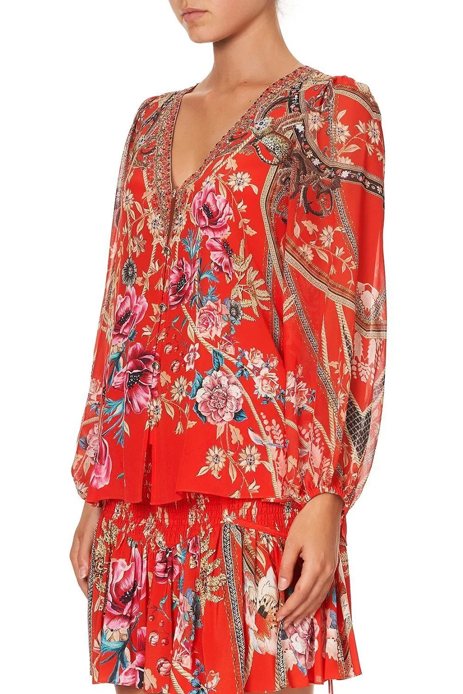Red Silk Blouse with Floral Print sold by Sand Dollar product image thumbnail 3