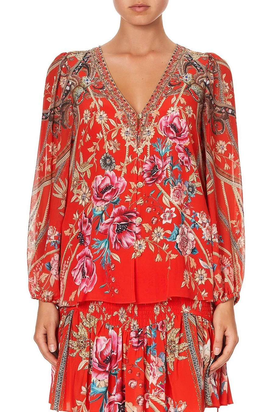 Red Silk Blouse with Floral Print sold by Sand Dollar product image thumbnail 5