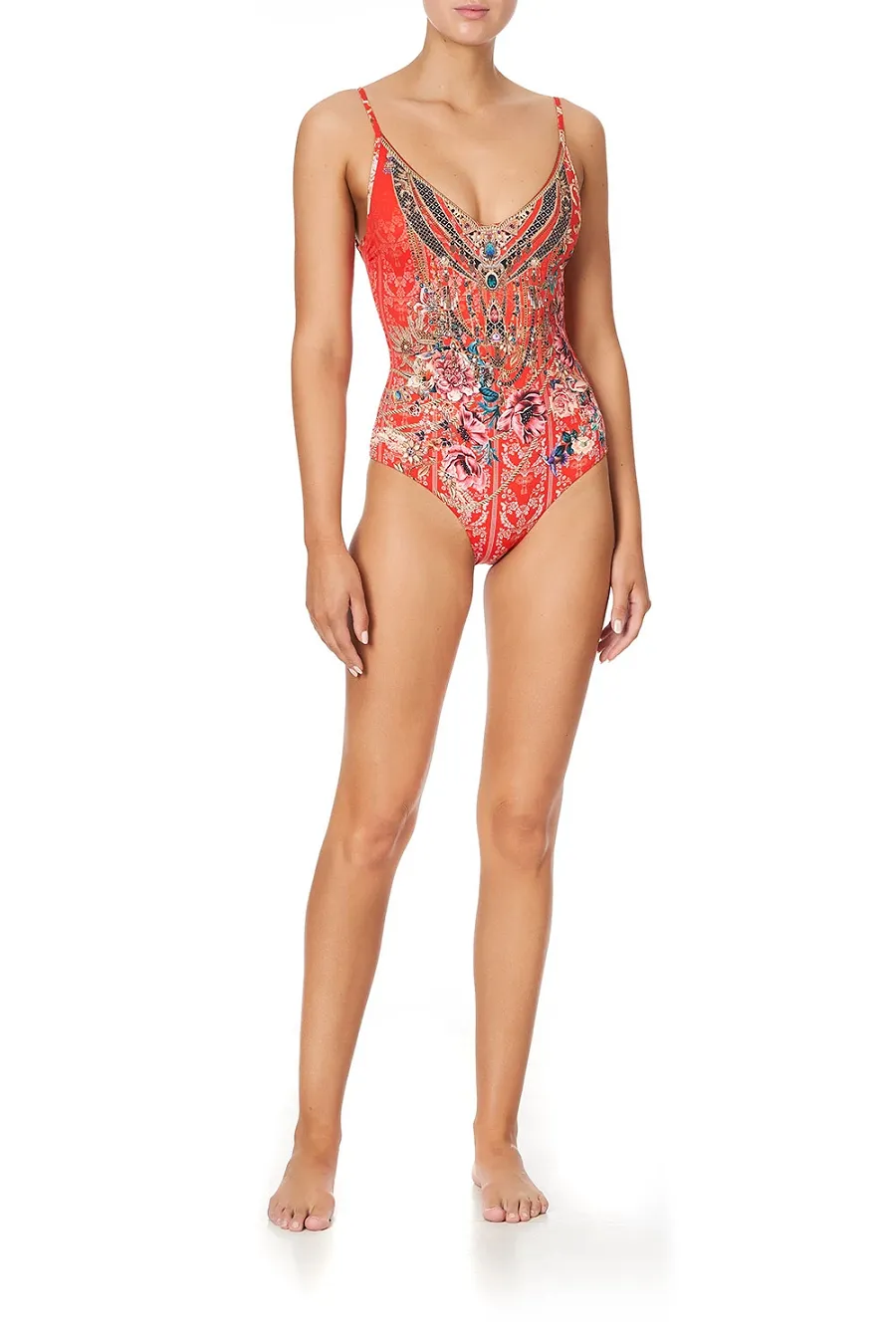 Designer Red Swimsuit in Floral Print sold by Sand Dollar product image thumbnail 5