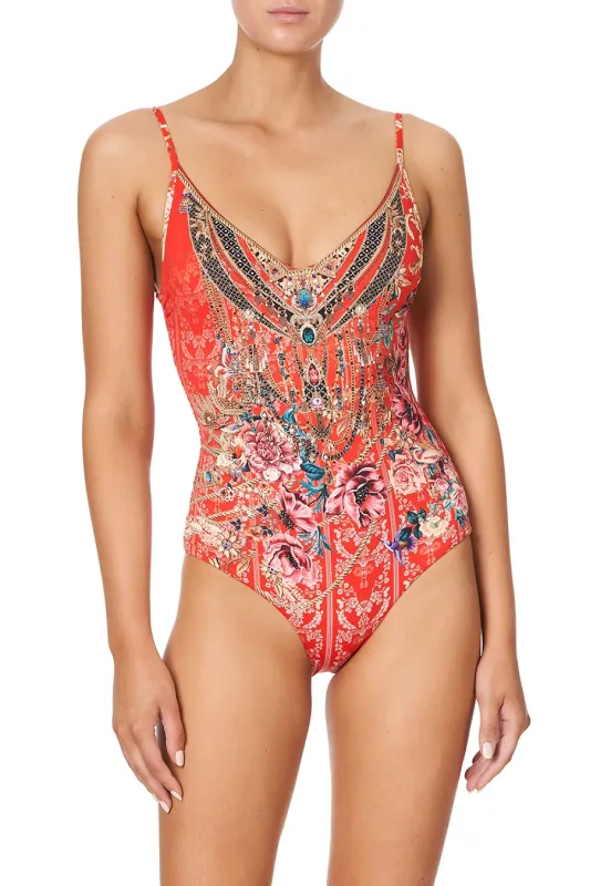 Designer Red Swimsuit in Floral Print sold by Sand Dollar