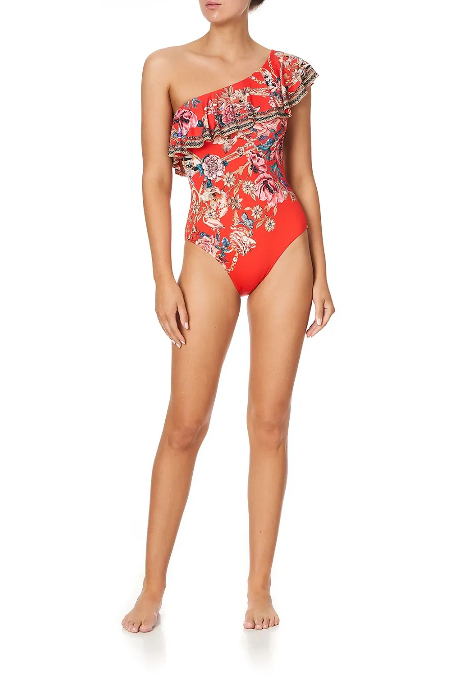 Red One Shoulder Swimsuit in Floral Print sold by Sand Dollar product image thumbnail 5