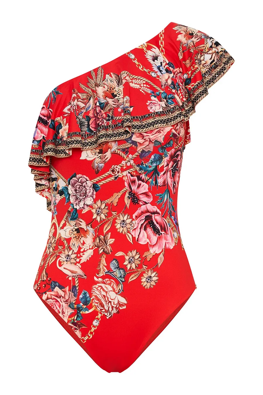 Red One Shoulder Swimsuit in Floral Print sold by Sand Dollar product image thumbnail 3