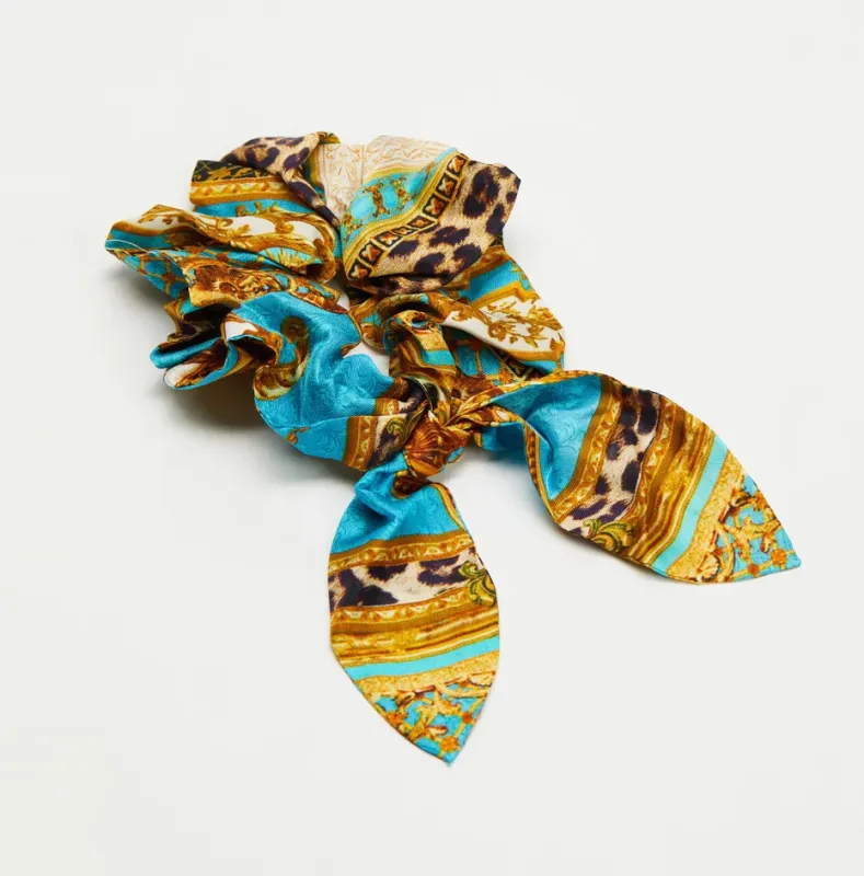 Leopard Print Silk Scrunchie in Blue/Gold sold by Sand Dollar