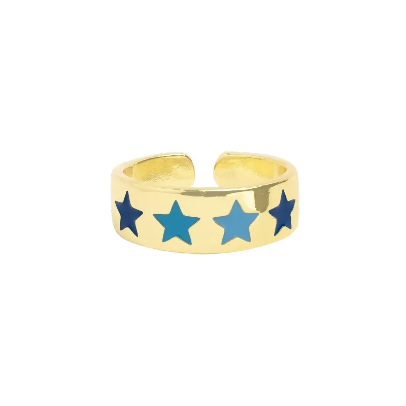 Colorful Multi Star Adjustable Ring Blue made by Sand Dollar