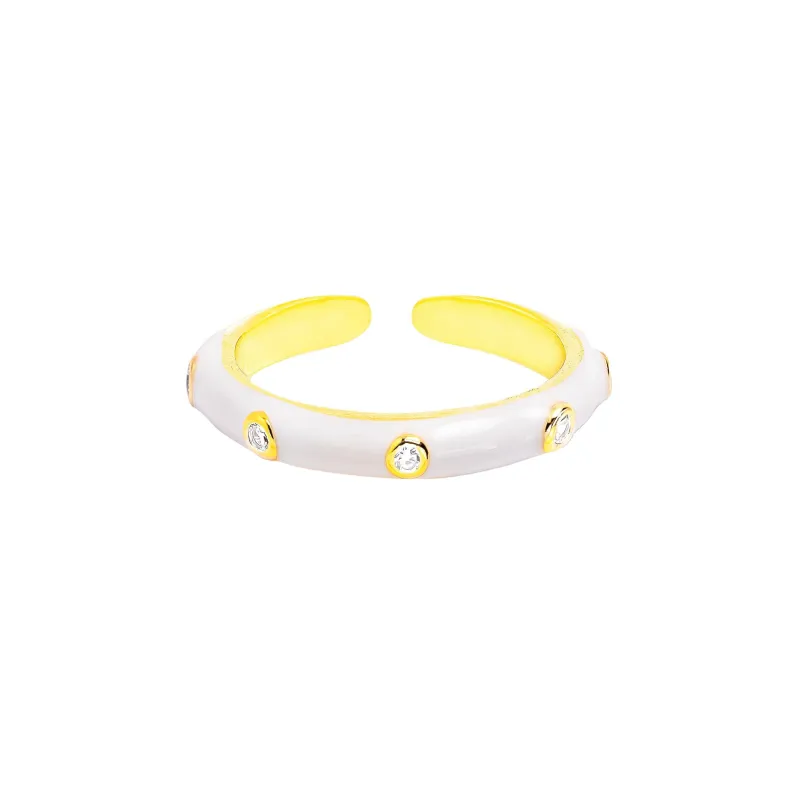 Enamel Round Bamboo Joint Stacked Ring White #1 made by Sand Dollar
