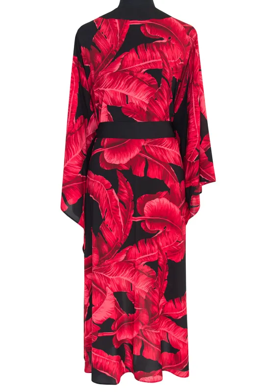 Jungle Red Palm Kimono Long made by Sand Dollar