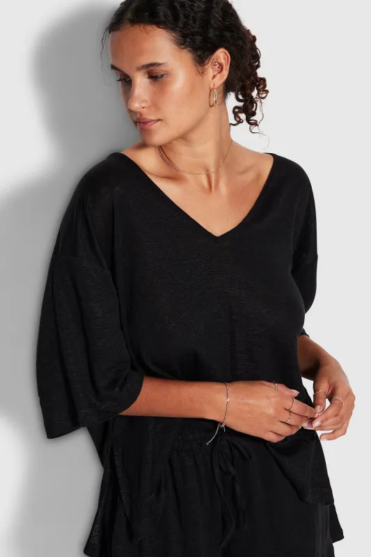 Beach Edit Linen Jersey Top Black sold by Sand Dollar