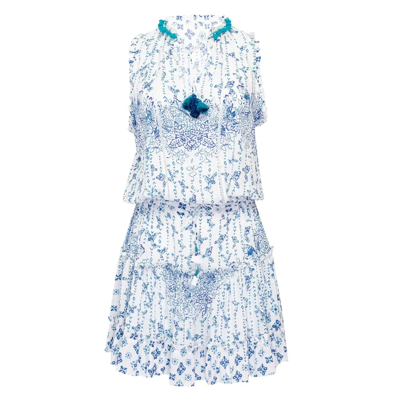 Mini Dress Clara Blue Parrot Batik Rombo made by Poupette St Barth