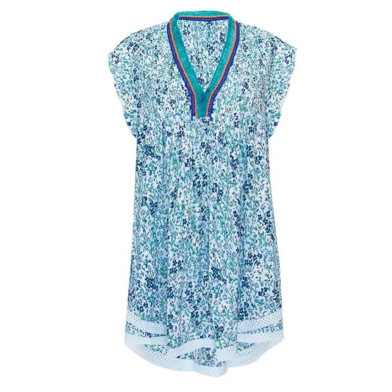 Mini Dress Sasha Sky Blue Daffodil made by Poupette St Barth