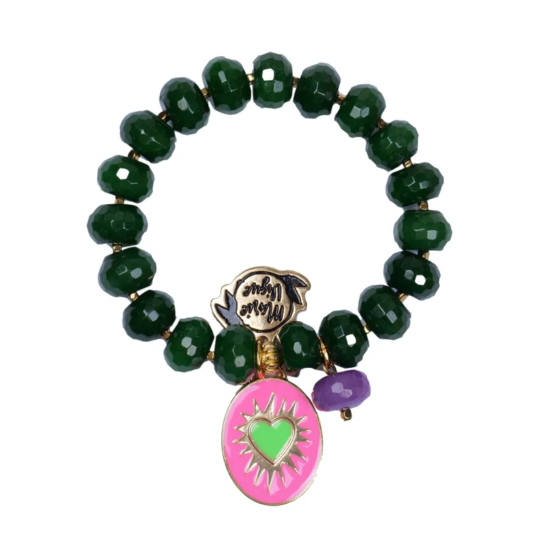 Sun Colour Bracelet Green/Pink With Green Heart made by Sand Dollar
