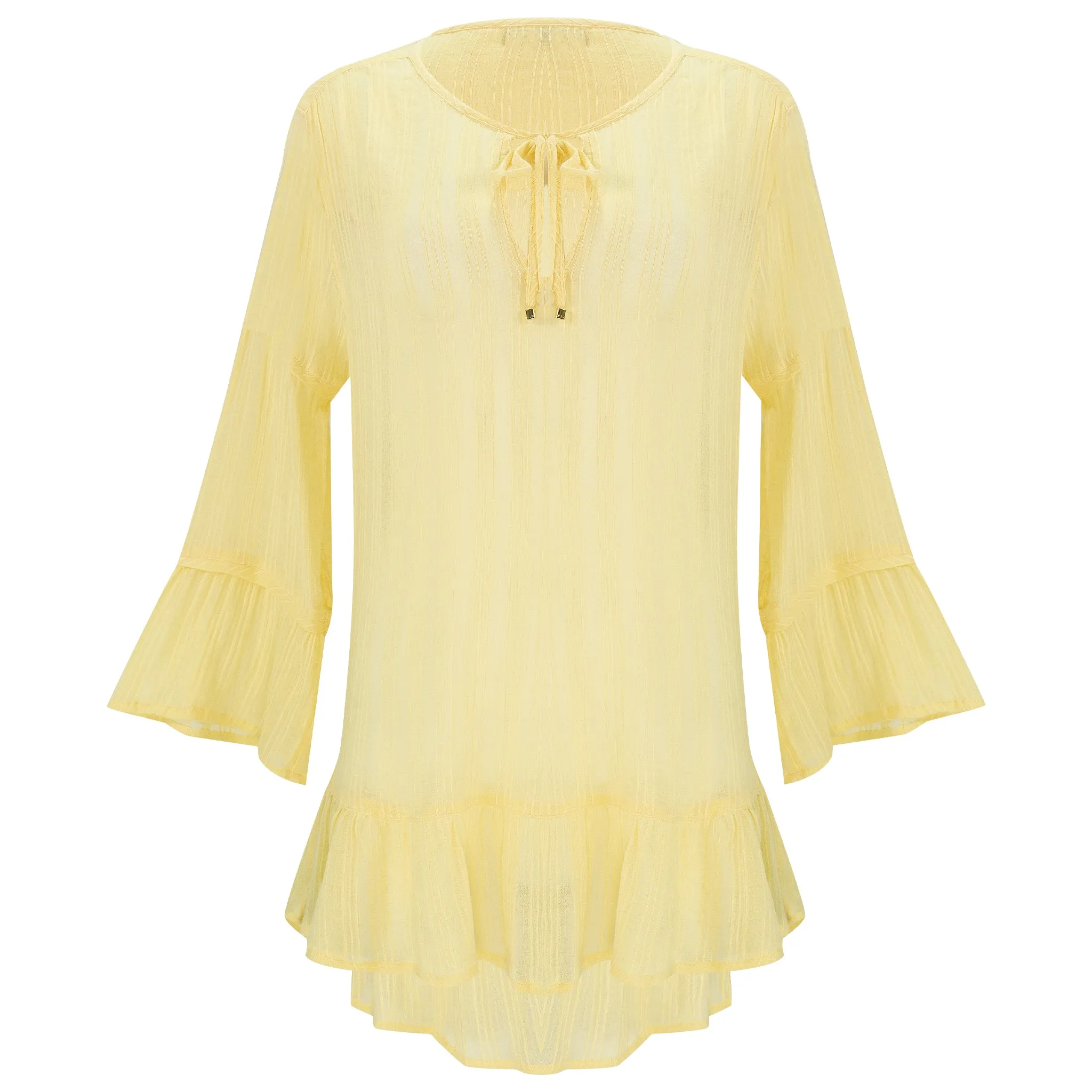 Solid Ruffle Tunic Yellow sold by Sand Dollar
