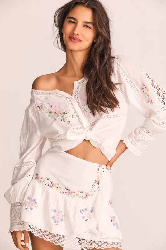 White Womens Blouse with Floral Embroidery made by LoveShackFancy