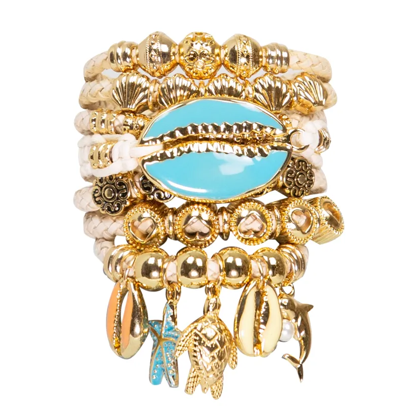 Gold Art Turquiose Shell Bracelet made by Sand Dollar