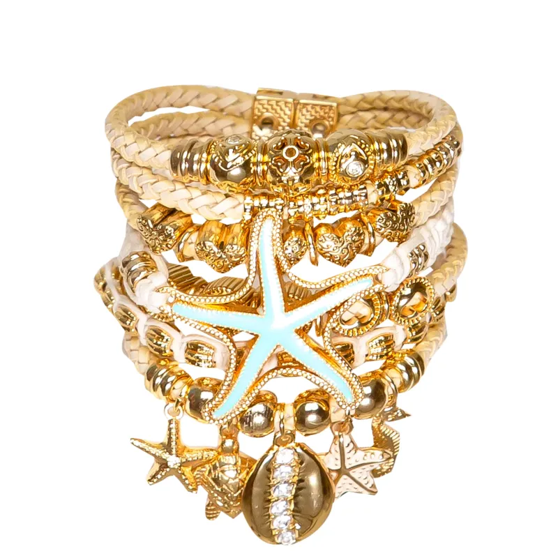 Gold Set Mint Starfish Bracelet made by Sand Dollar