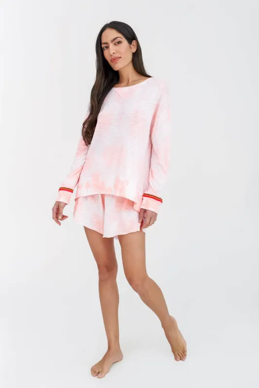 Women's Loungewear Set Pastel Pink - Tie Dye Long Sleeve Set Coral made by Pitusa