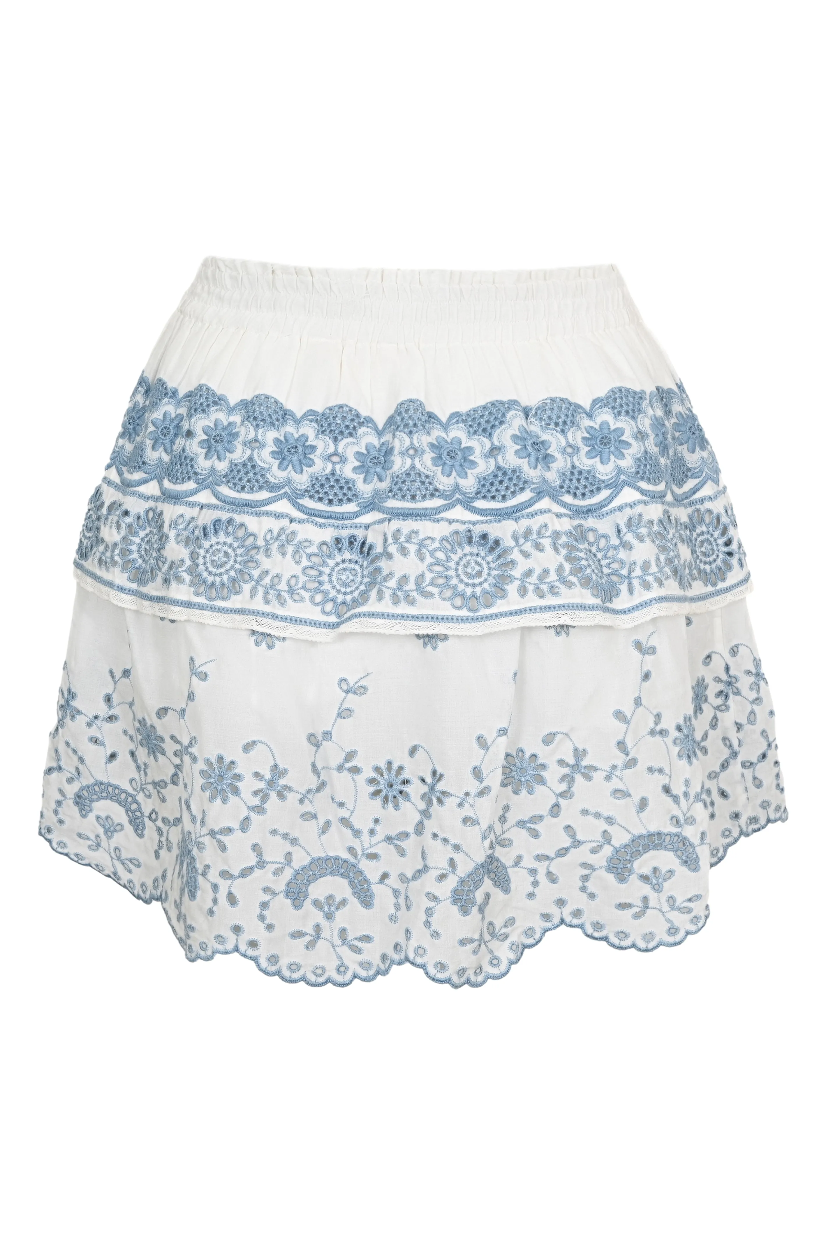 Tiered Ruffle Mini Skirt in White/Blue sold by Sand Dollar product image thumbnail 3