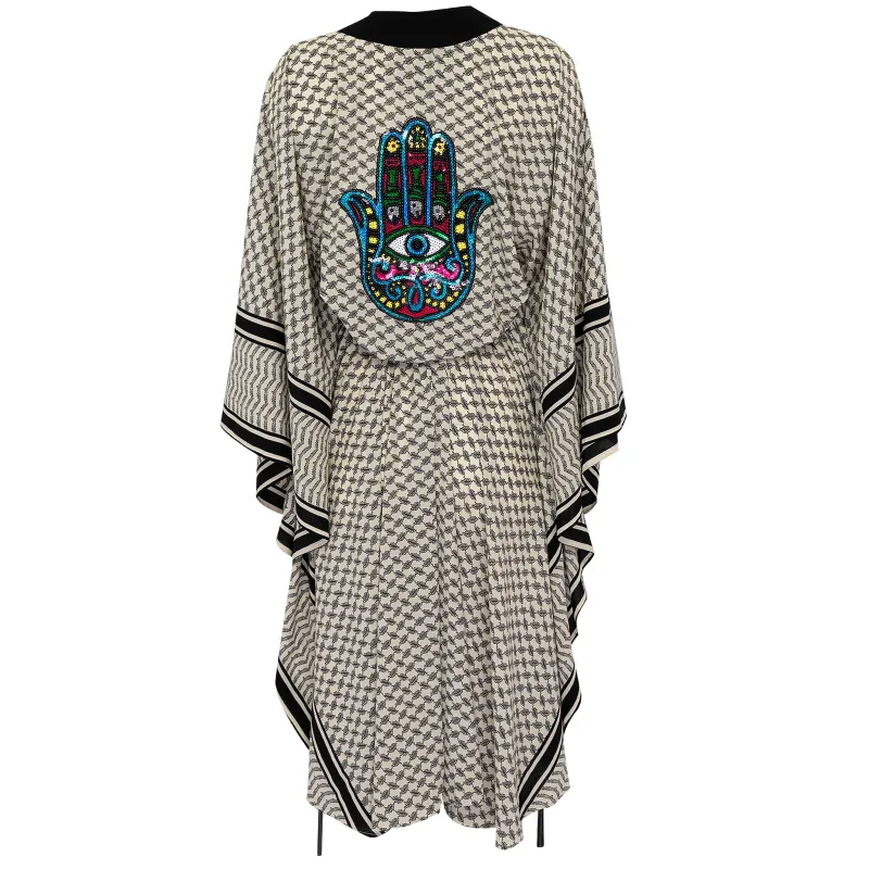 Tribe Long Kimono Hamsa In Black made by Sand Dollar