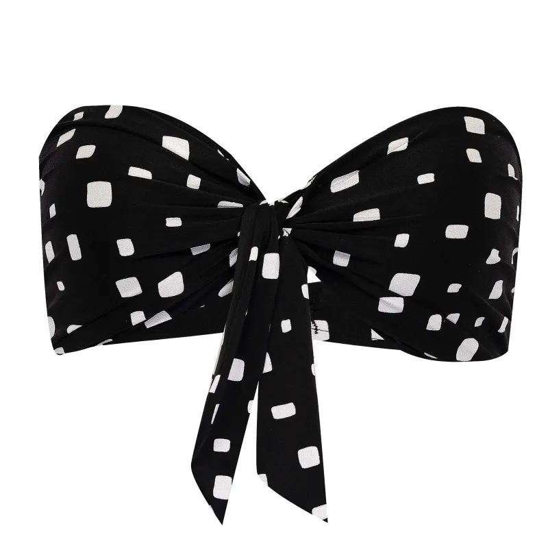 Soft Spot Twist Tie Front Bandeau Top Black made by Sand Dollar