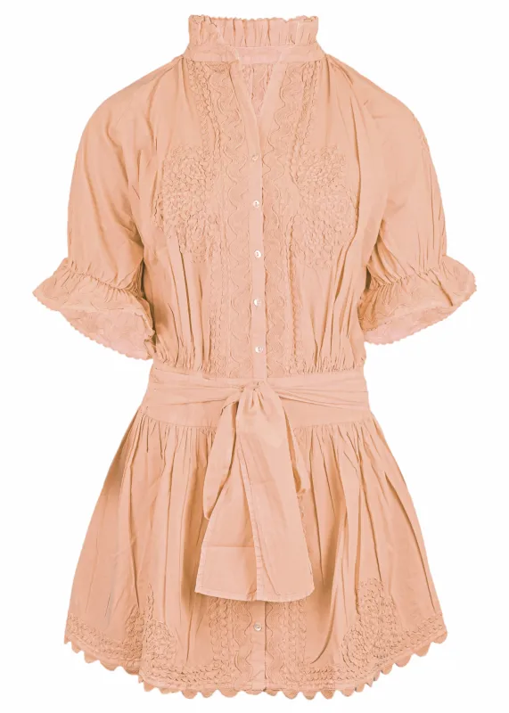 Poplin Blouson Dress With Ric Rac Embroidery Jaipur Pink made by Sand Dollar