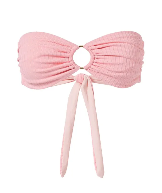 Evita Blush Ribbed Bikini Top sold by Sand Dollar