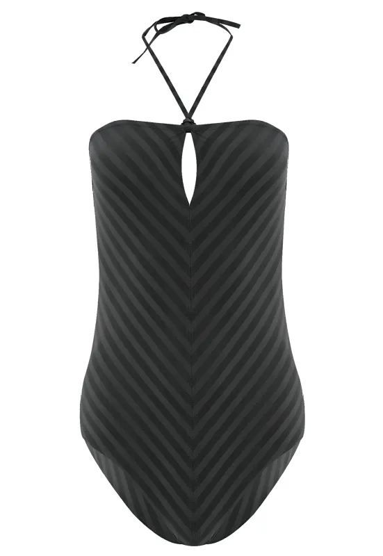 Halter Neck Swimwear in Black/Grey made by Eres