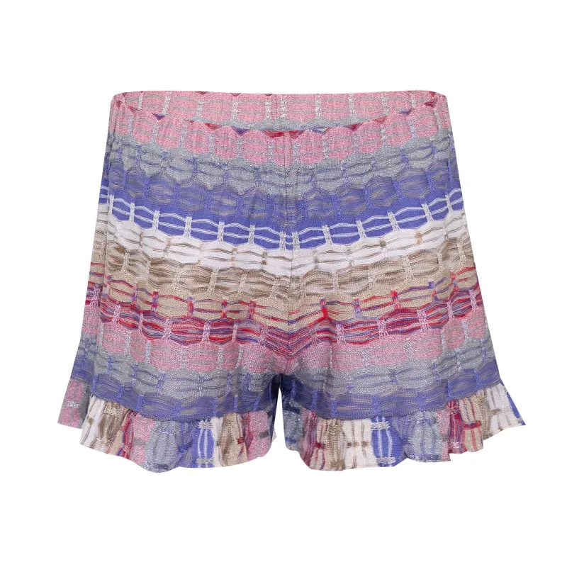 Striped Frill Shorts In Honeycomb Knit With Frilled Edge Purple made by Sand Dollar