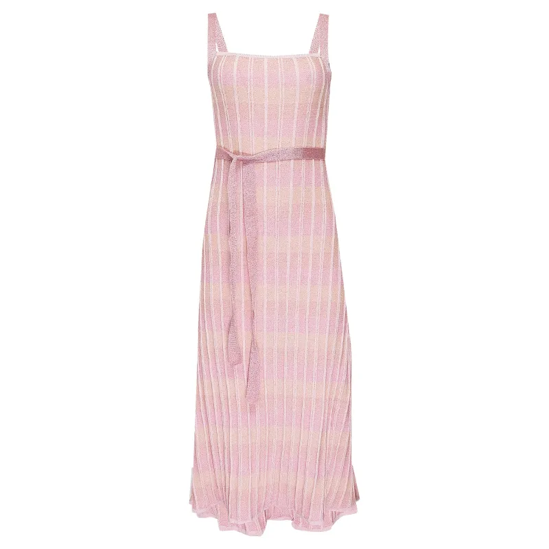 Multicolour Midi Dress with Front Ties In Ribbed Knit Pink made by Sand Dollar
