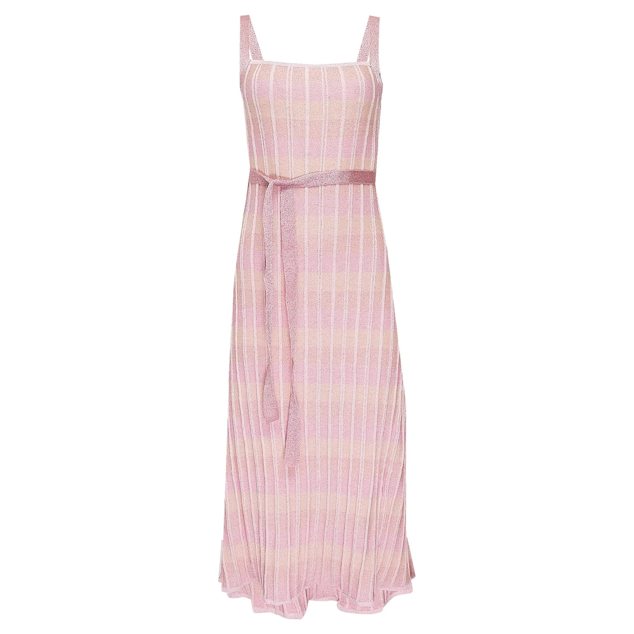 Multicolour Midi Dress with Front Ties In Ribbed Knit Pink sold by Sand Dollar