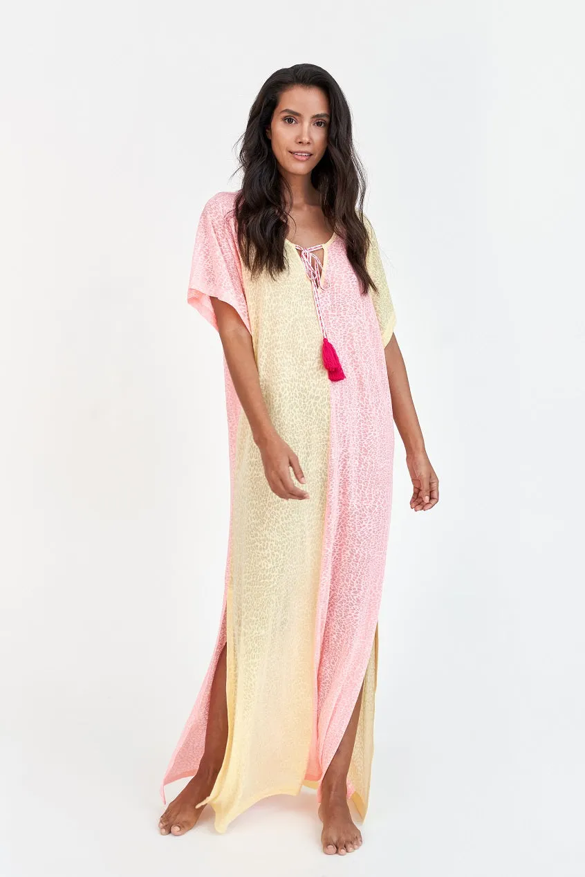 Two Tone Summer Dress - Maxi Dress in Soft Lemon-Salmon sold by Sand Dollar