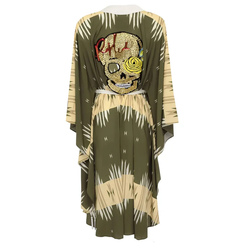 Tribal Beige Aztec Long Kimono Skull sold by Sand Dollar