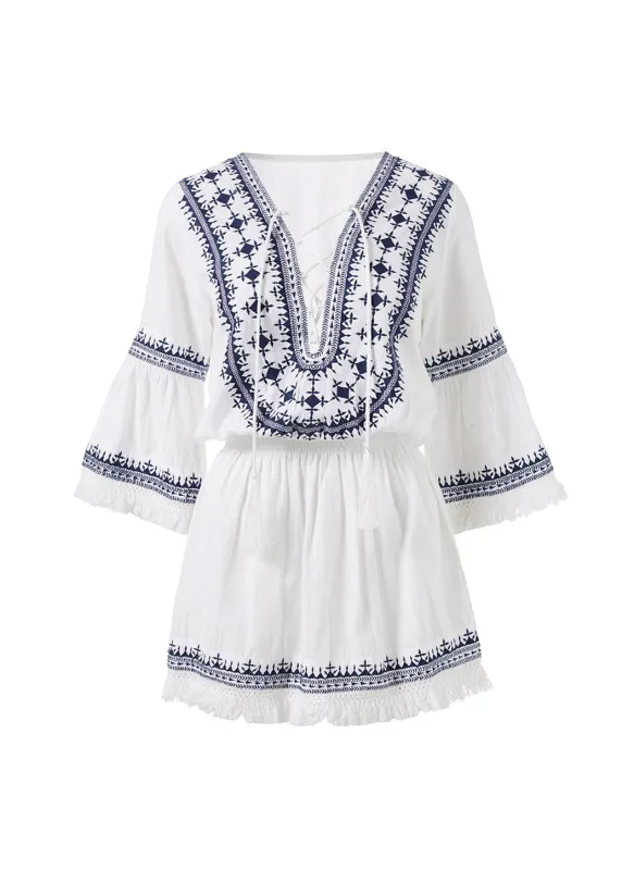 Martina White/Navy Short Dress sold by Sand Dollar