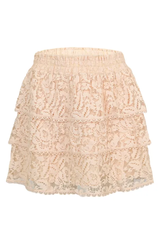 Cream Mini Skirt in Floral Lace made by LoveShackFancy