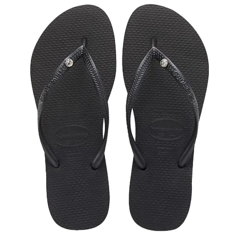 Womens Slim Crystal Glamour Flip Flops Black made by Havaianas