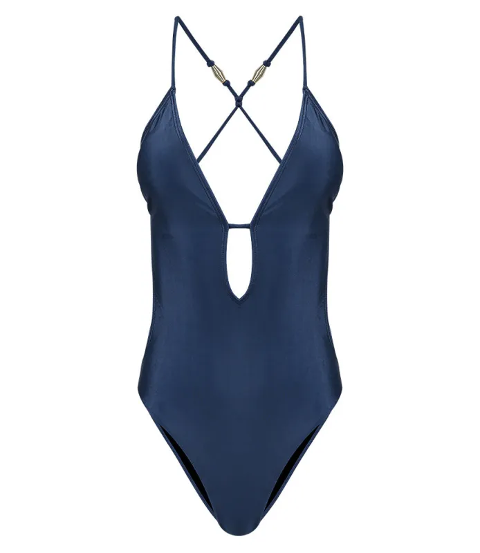 Solid Tess Balloon One Piece Navy Brazil Cut made by Vix