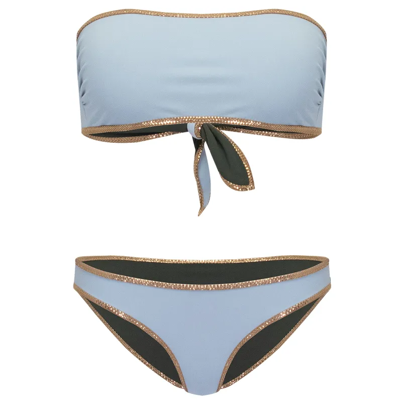 Hampton Bandeau Reversible Bikini Set Aquamarine/Jungle made by Sand Dollar