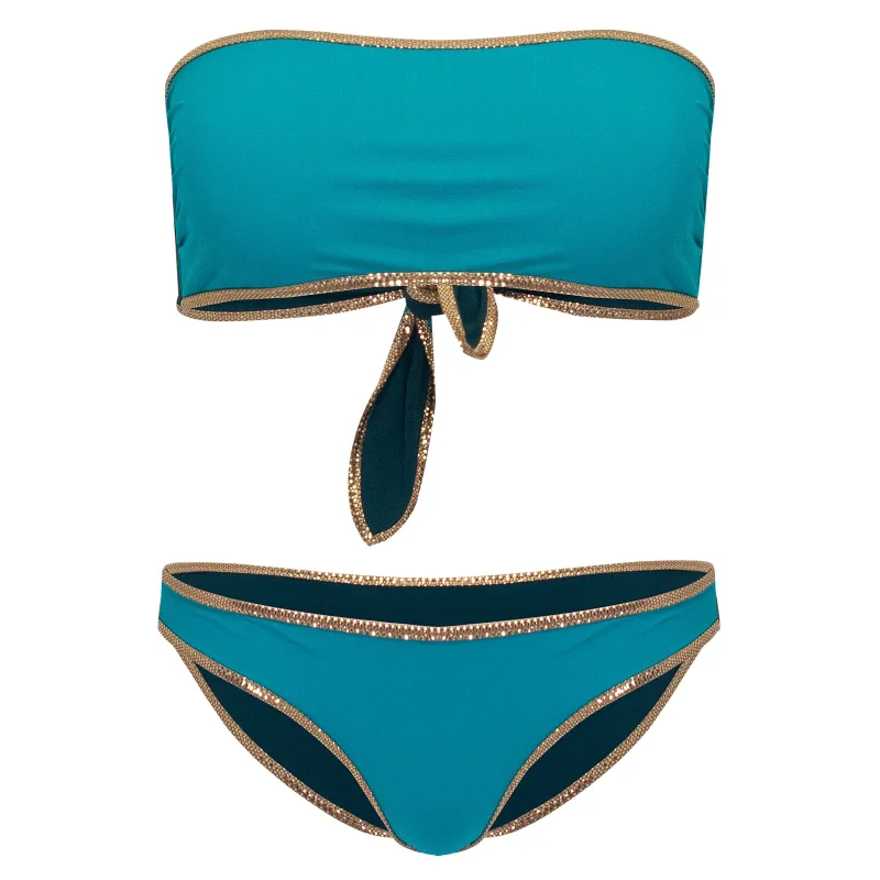 Hampton Bandeau Reversible Bikini Turquoise/Dark Green made by Sand Dollar