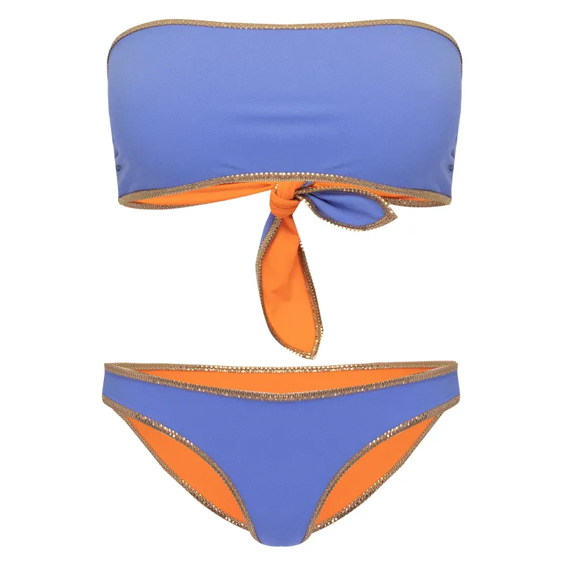 Hampton Bandeau Reversible Bikini Set Lilac/Orange made by Sand Dollar