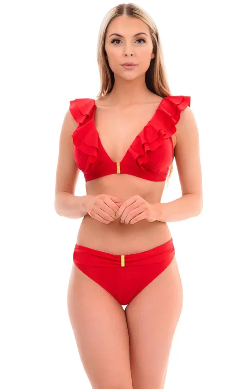 Womens Red Bikini Bottoms with Gold Trims sold by Sand Dollar