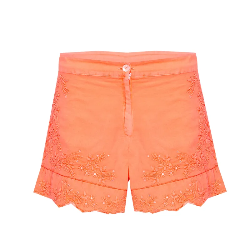 High Waisted Shorts With Lotus Embroidery-Lined Aqua/Neon Yellow sold by Sand Dollar