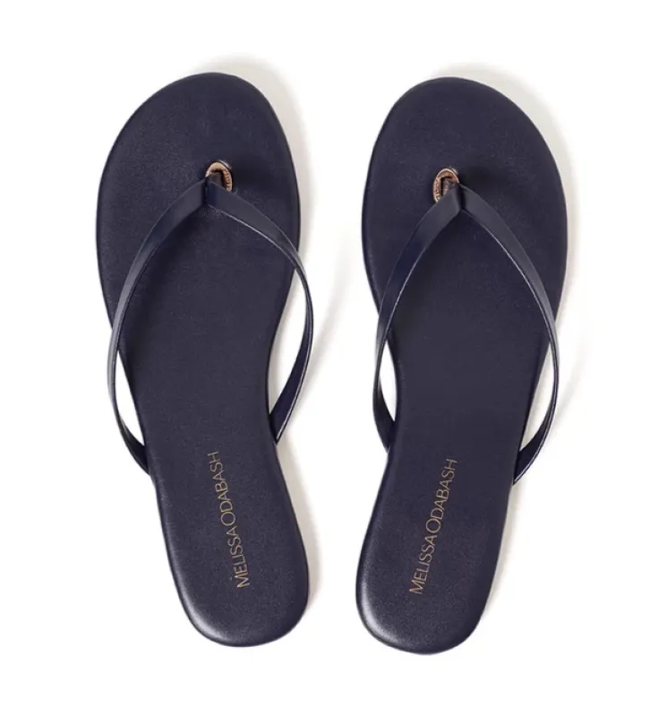 Leather Flip Flops for Women - Designer Flip Flops in Navy made by Melissa Odabash