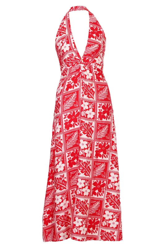 Arli Deep Plunge Maxi Dress Amira Red Pink made by Seven Wonders