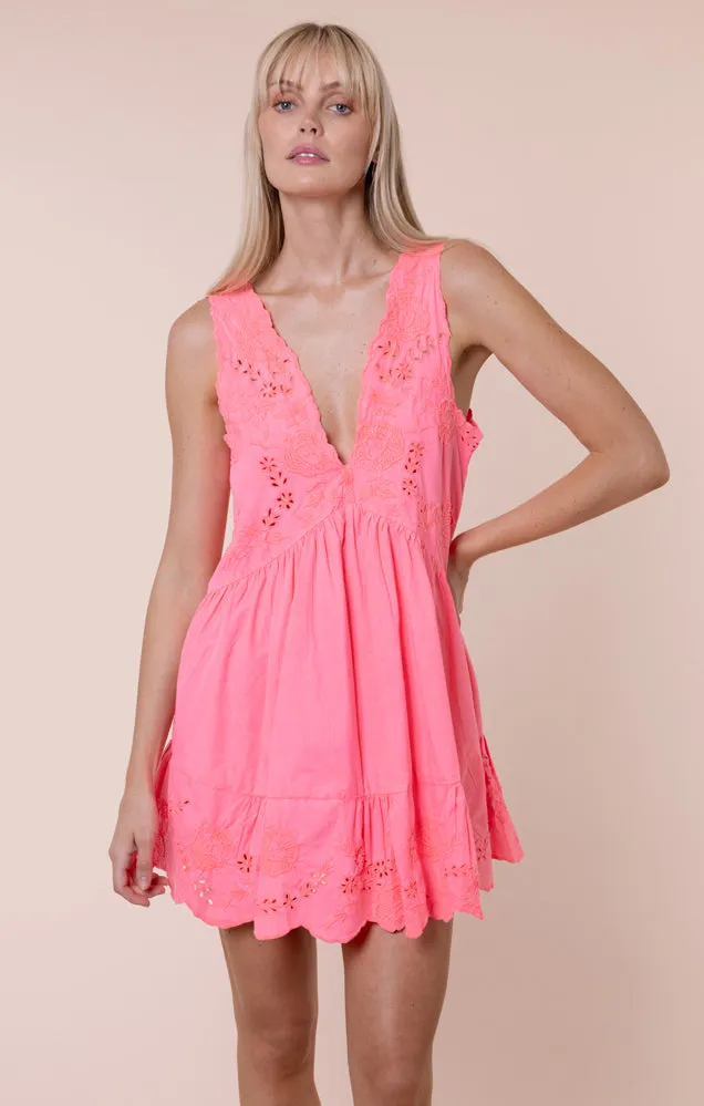 Poplin V-Back Mini Dress with Scallop Embroidery Watermelon sold by Sand Dollar product image thumbnail 2