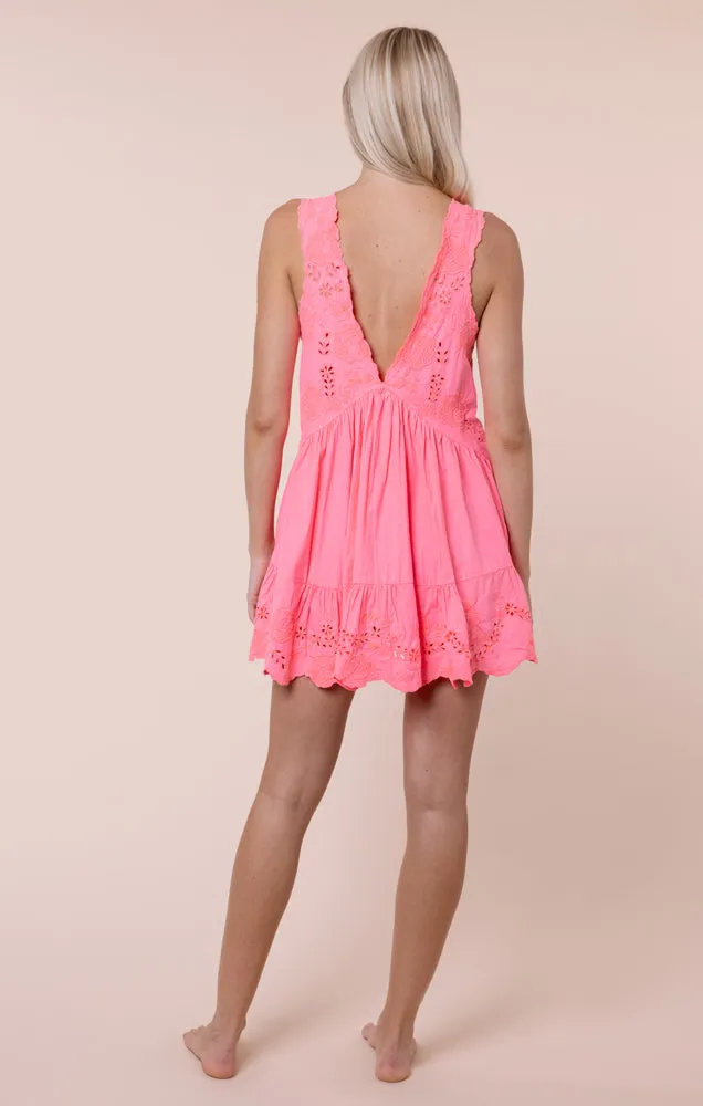 Poplin V-Back Mini Dress with Scallop Embroidery Watermelon sold by Sand Dollar product image thumbnail 4