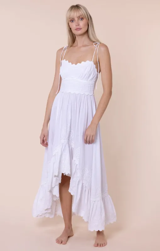 Poplin Hi-Lo Dress with Ric Rac Embroidery White made by Sand Dollar