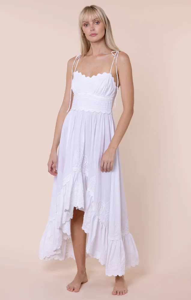 Poplin Hi-Lo Dress with Ric Rac Embroidery White sold by Sand Dollar