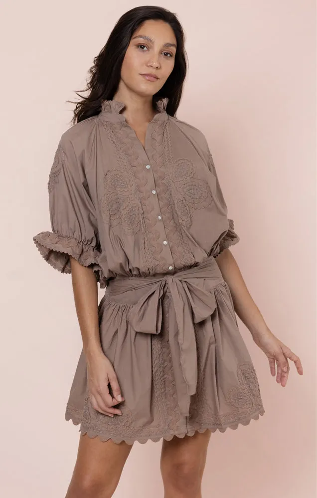 Poplin Blouson Dress with Ric Rac Embroidery Mocha sold by Sand Dollar product image thumbnail 2