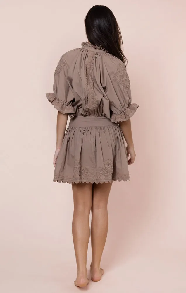 Poplin Blouson Dress with Ric Rac Embroidery Mocha sold by Sand Dollar product image thumbnail 4
