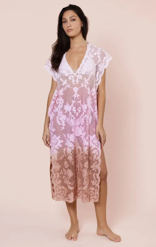 Net Narrow Poncho with Bow Embroidery Ombre Ballet/Pink/Bronze sold by Sand Dollar